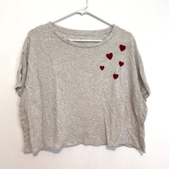 PINK VS VICTORIA'S SECRET Girlfriend Short Sleeve Cropped Tee Oatmeal Hearts L - Picture 2 of 16